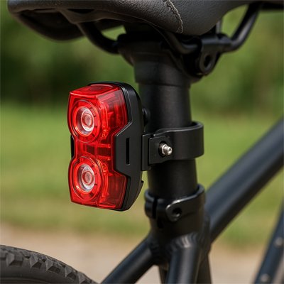 Feu arrière vélo rouge avec double LED, fixé sur tube de selle, pour sécurité cycliste